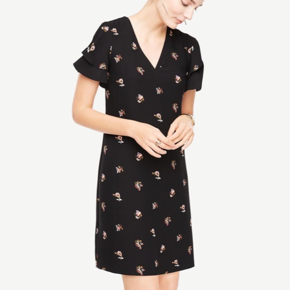 NWT floral double sleeve ruffle dress Ann Taylor